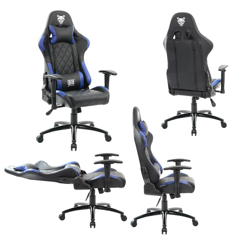 silla para gamers gear gamer modelo kuden v2 material cuero sintetico azul negro