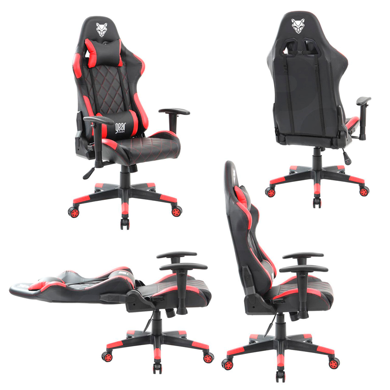 silla para gamers gear gamer modelo kuden v2 material cuero sintetico rojo negro