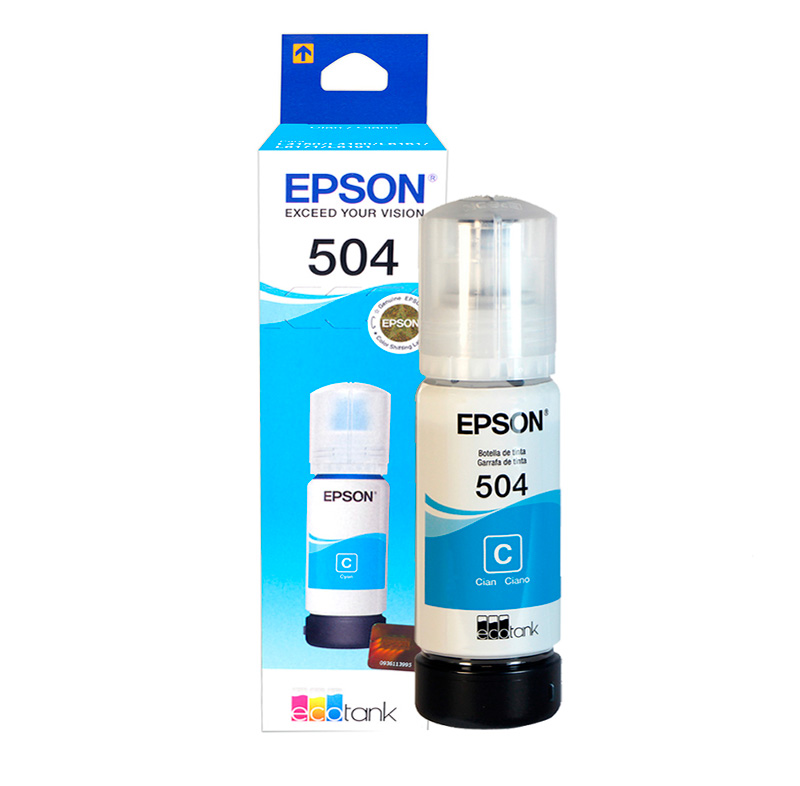 botella de tinta epson t504220 al color cyan contenido 70ml  para impresoras ep