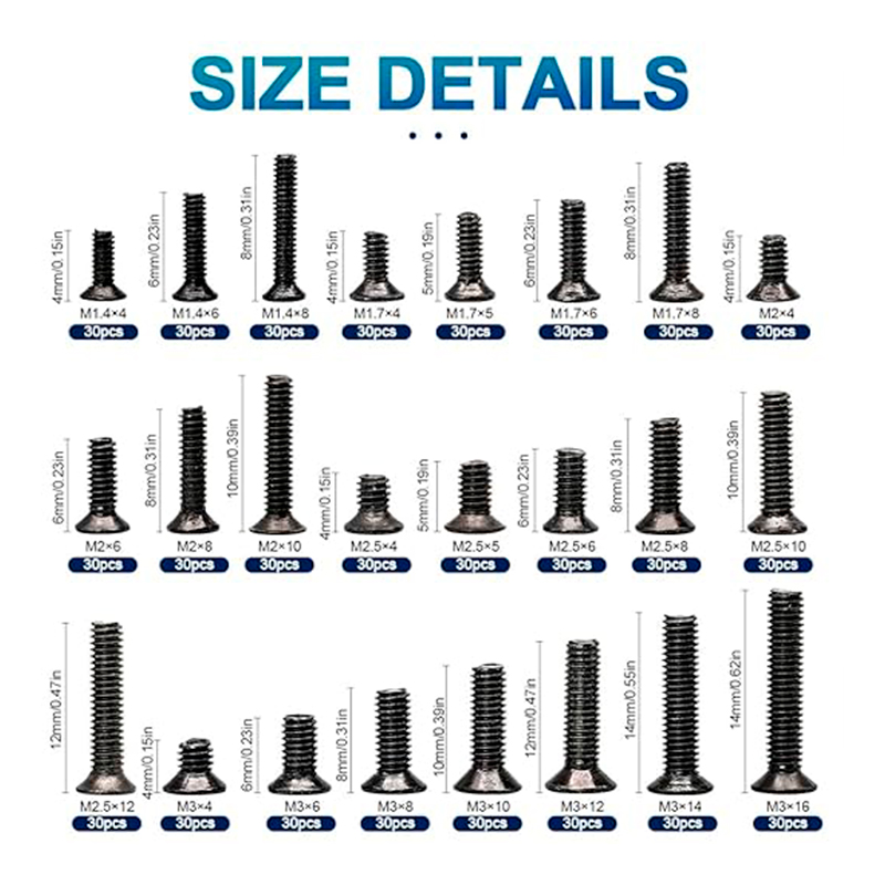Vista 2 de nindejin - FLAT_SCREW_720PCS - Accesorios varios - Kit de Tornillos Planos Nindejin (720 Piezas)