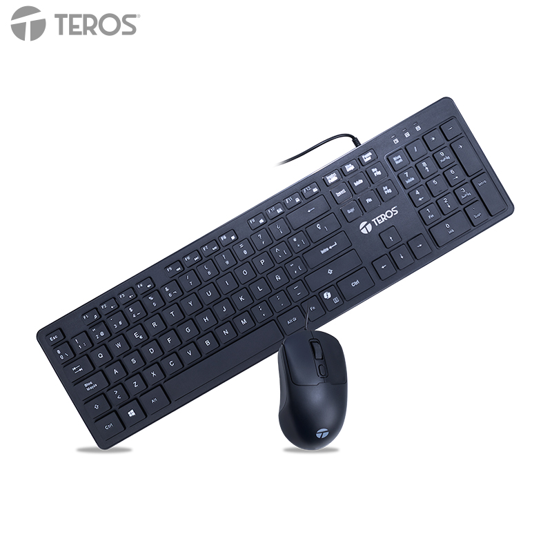 Combo Kit alámbrico teclado y mouse TEROS TE-5019S, USB, Tecla Copilot en el teclado