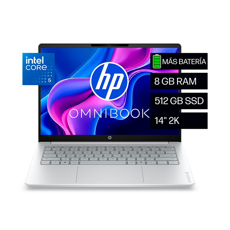 hp consumo - D6ZF6LA#ABM - Laptops - NB HP OmniBook 3 14-hu0051la, 14" 2K IPS, Core 5 120U hasta 5GHz/8GB DDR5/512GB SSD M.2