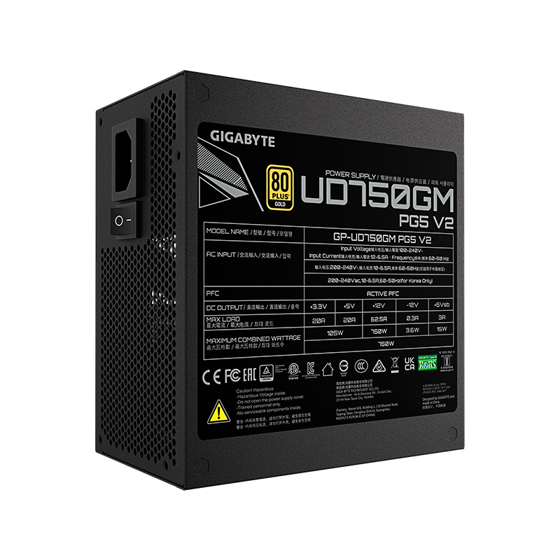 Vista 5 de gigabyte - GP-UD750GM PG5 V2 - Cases y gabinetes - Fuente de Poder GIGABYTE UD750GM PG5 V2, 750W, 80 PLUS Gold, Full Modular, ATX 3.1