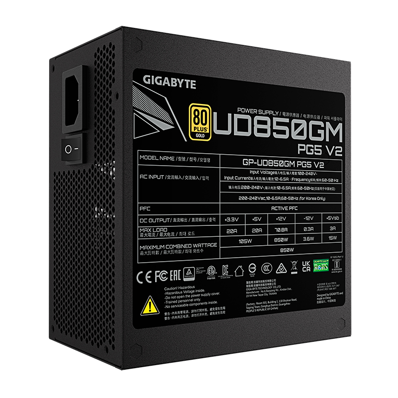 Fuente de alimentación GIGABYTE UD850GM PG5 V2, 850W, 80 PLUS Gold, Formato ATX - Image 6