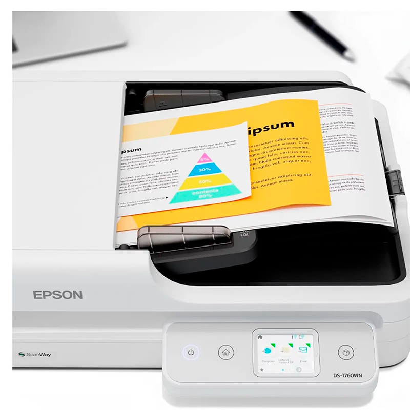Vista 3 de epson - comercial - B11B274201 - Scanners - Escáner Epson DS-1760WN cama plana en red 30ppm/60ipm ADF 60 hojas WiFi táctil
