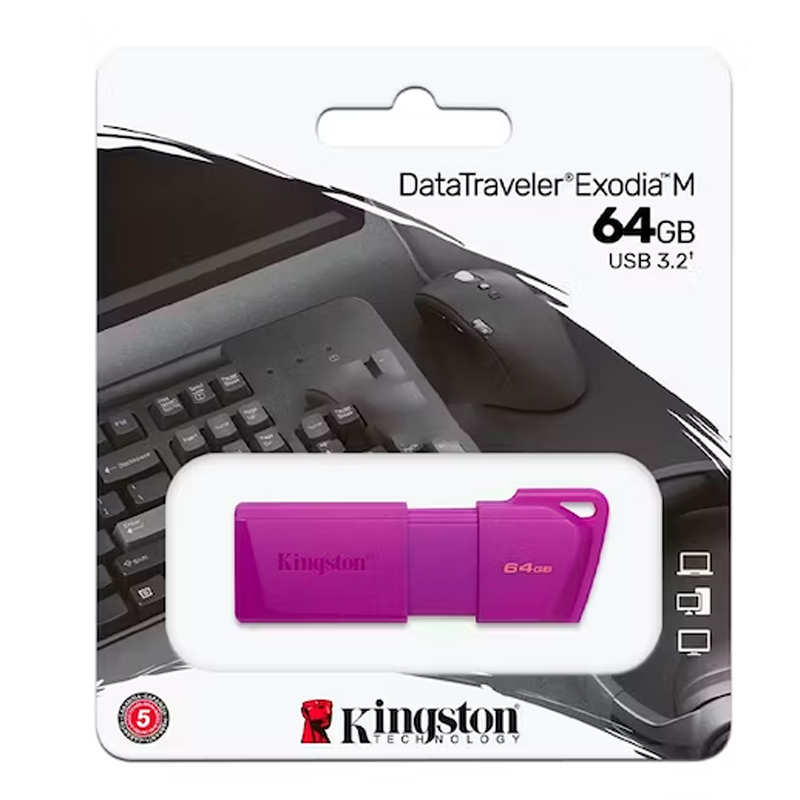 Memoria Flash USB DataTraveler Exodia M, 64GB, USB 3.2 Gen 1 (Tipo-A) Neon Purple (Morado)