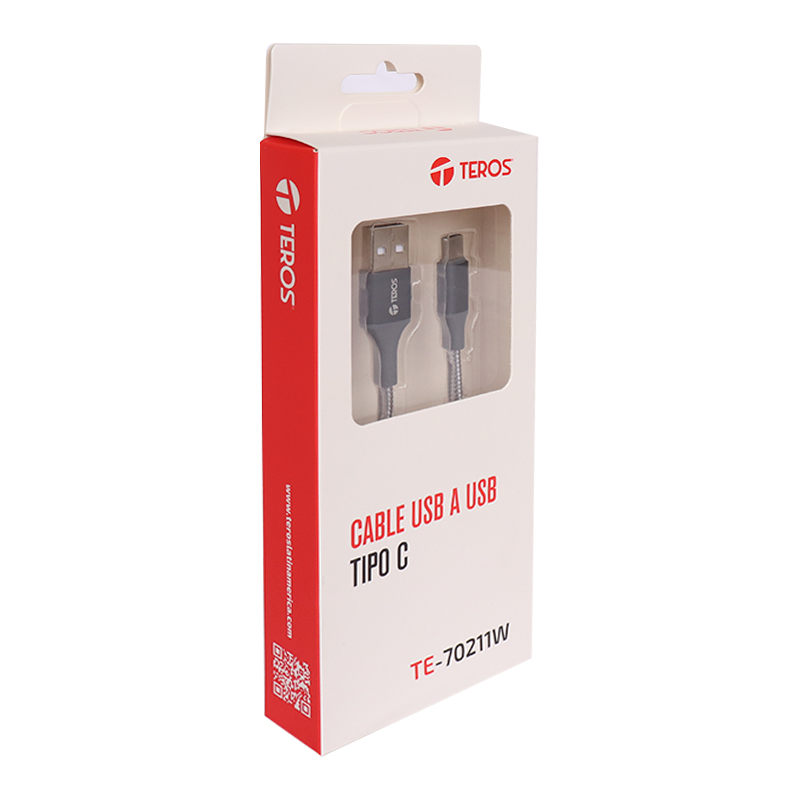 Vista 3 de teros - TE70211L - Cables, adaptadores y hubs - Cable USB TEROS TE-70211W Tipo A a Tipo C, Carga Rápida 60W, Gris