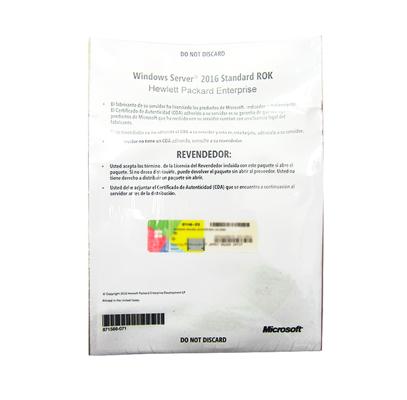 hp enterprise - servidores - P00487-071 - Sistemas operativos - Licencia HPE Windows Server 2016 Standard OEM 16 Núcleos